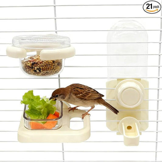 Bird Water Dispenser Automatic Bird Feeder for Cage Set, No Mess Parakeet Water Dispenser for Parrots, Cockatiels, Finches, Budgies (3PCS, Yellow)
