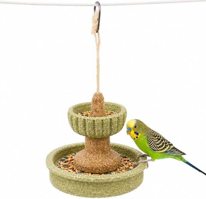 Bird Double-Layer Slow Feeder Toy, Hanging Bird Foraging Toy & Chew Toy, Wishing Well Bird Feeder Toy for Parakeets Budgies Cockatiels Conures Lovebirds, Small to Medium Birds, 7.9 x 7.9 x 9.8 in