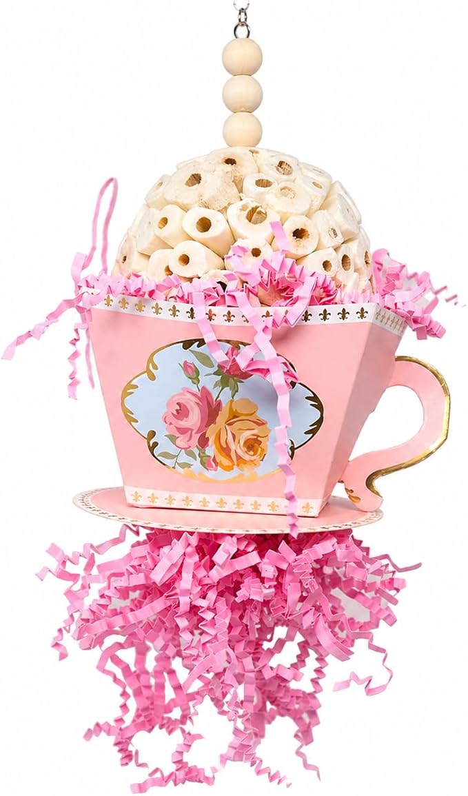 Bonka Bird Toys 2441 Pink Sola Teacup 8" High by 4" Wide Medium Parrot Chew Cage Toy, Conures, Ringneck, Quakers