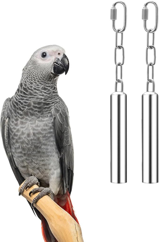 Wontee Stainless Steel Bell Toy Bird Cage Hanging Bite Toy for Parrot Parakeet Budgie Cockatiel Conure African Greys (2 PCS-L)