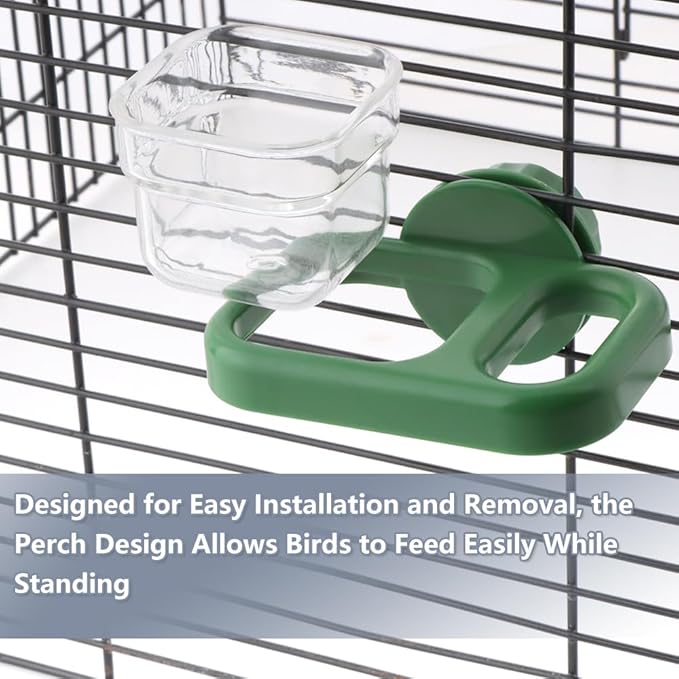 3 Pack Bird Cage Feeder Portable Bird Plastic Feeding Dish Cup Detachable Bowl with Perch for Parakeet Budgies Cockatiel Lovebird Small Birds (Square Cup)