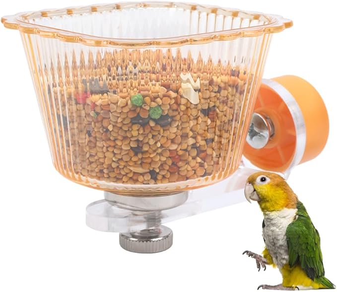 Bird Cage Feeding Cup Anti-Tip Feeder with Magnet Holder for Cockatiel Macaw Parakeet Finch Lovebird African Grey Small Birds (Yellow)