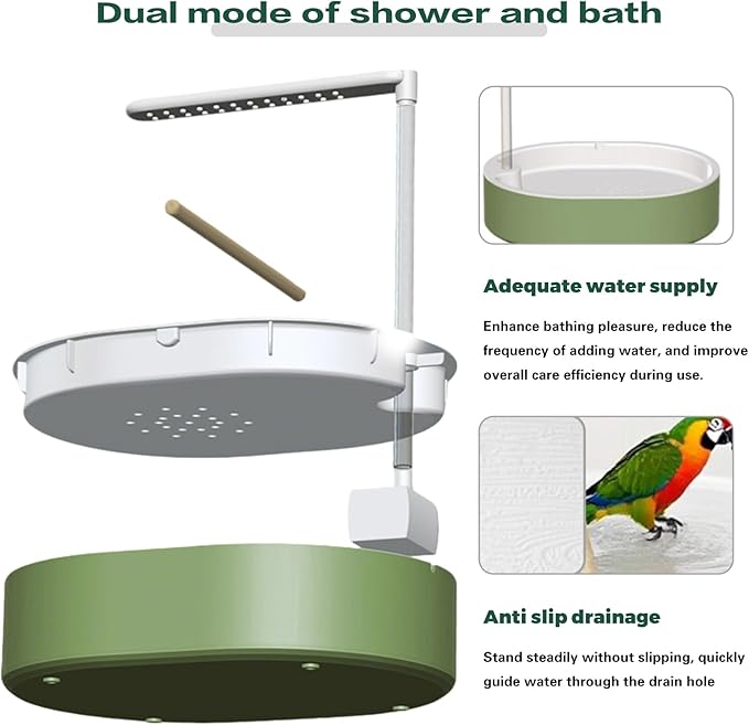 Parrot Shower, Automatic Bird Bath with Pump, Bird Bath, Automatic Bathtub with Circulating Faucet, Large-Capacity Water Tank for African Grey, Cockatiel, Conure, Budgie, Lovebird