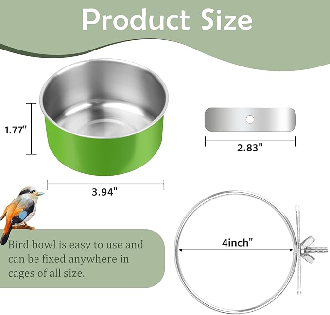 2 Pcs Stainless Steel Bird Bowls, Small Bird Food Dishes for Cage, Parrot Cage Feeder with Clamp Holder for Parakeet/Cockatiels/Conure/Budgies/Ferret/Small Animal