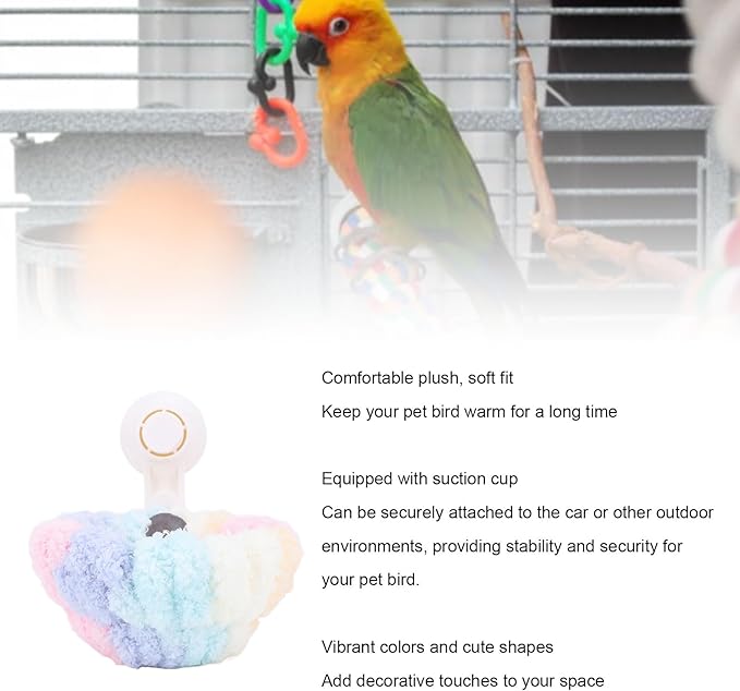 Plush Bird Snuggle Hut, Warm Velvet Bird Nest with Suction Cup, Parrot Sleeping Bed Bird Hammock for Travel Car Window Outdoor (Small)