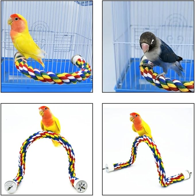 Bird Perch Rope Colorful Bird Spiral Rope Practical Parrot Toy Parrot Climbing Rope Cotton Rope Swing Bird Ladder Bridge for Large Medium Small Parrots (24 Inch)