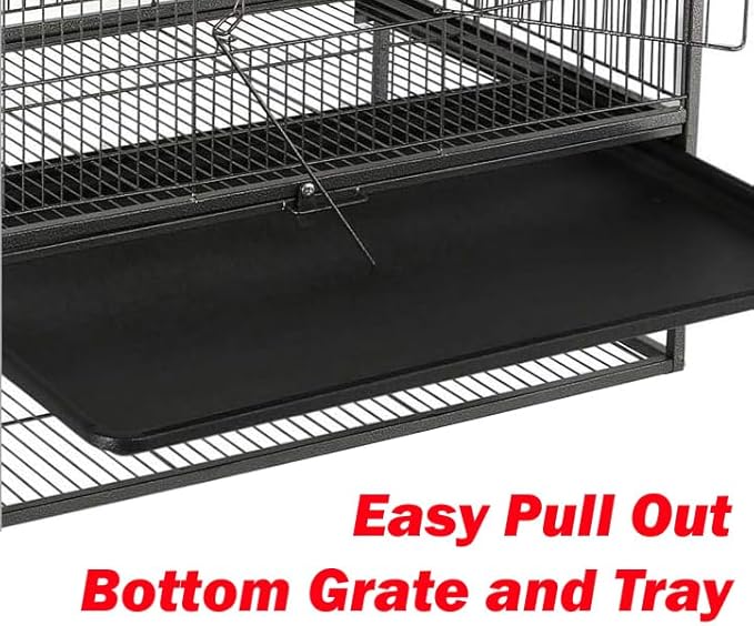X-Large Sturdy Wrought Iron Breeding Flights Canary Parakeet Cockatiel African Grey Lovebird Finches Parrot Home Cage Double Large Front Doors 4 Side Doors Bottom Storage Shelf On Lockable Wheels