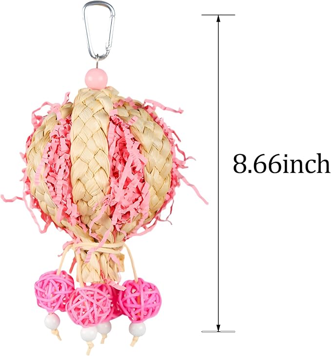 Bird Toys Foraging Shredder Hanging Toys Rope Perch with Bell Parakeet Toy Parrot Swing Climbing Standing Toys Bird Cage Accessories for Conure Cockatiel Budgies Lovebird, Pink, 1 Pack