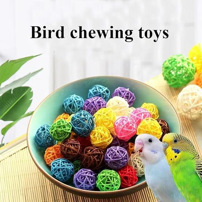 Large Bird Toys, Parrot Chew Toys Bird Toys, 1.97 inch 20 Pcs Rattan Wicker Balls Parakeet Chewing Toys, for Budgies Conures Hamsters Bunny Toy, Decoration for DIY Craft Party Wedding