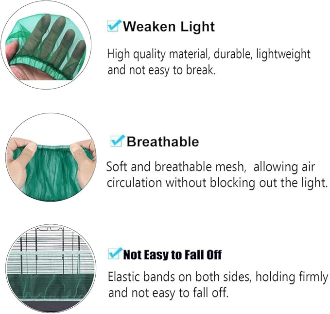 Universal Mesh Bird Cage Cover Shell Skirt Net Easy Cleaning Seeded Catcher Guard Bird Cage Stretchy Mesh Parrot Bird Cage Net(Medium,Green)