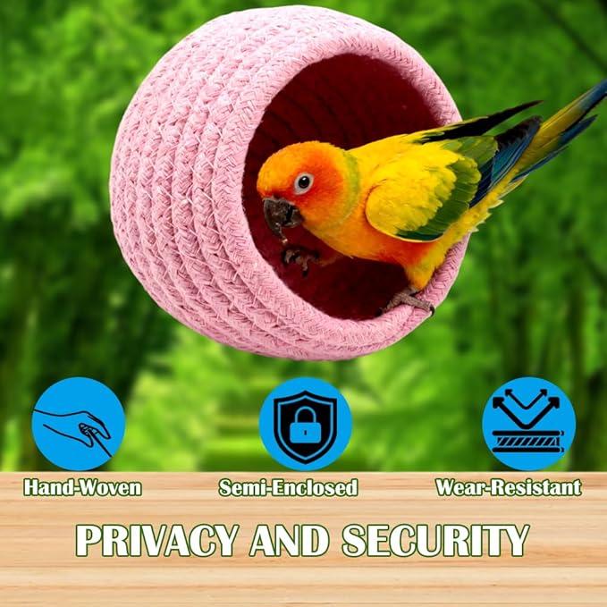DQITJ Bird Warm Nest Handmade Cotton Rope Cage Sleeping House for Small Bird Parrot Budgie Conure Lovebird Finch Parakeet Cockatiel