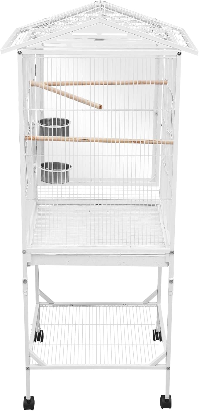 Xuthusman 53.5 Inch Bird Cage with Wheels,Rolling Bird Cage for Parrots with Open Top, Pull-Out Tray Storage Shelf Heavy-Duty Pet Bird House for Cockatiel Parakeet Finch Lovebird