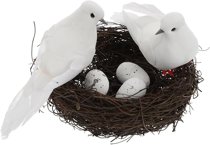 ibasenice Simulated Bird Nest Decoration with Eggs Lightweight Artificial Birds Nest for Garden Outdoor Christmas Festival Ornament 5.07X5.07X1.56 Inches