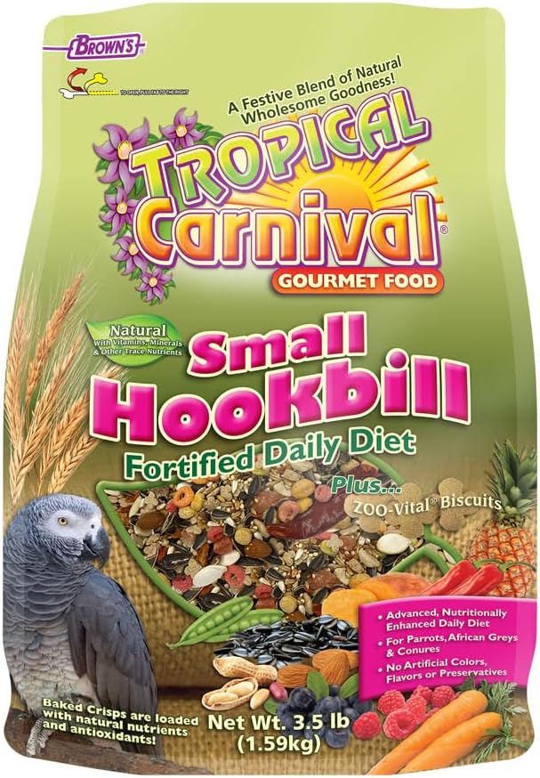 F.M. Brown'S Tropical Carnival Natural Small Hookbill Food, 3.5-Lb Bag - Vitamin-Nutrient Fortified Daily Diet For Parrots, African Greys And Conures Under 13", No Artificial Colors Or Flavors