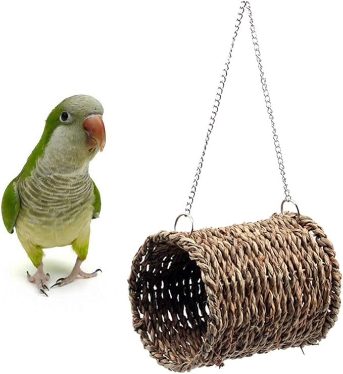 POPETPOP Seagrass Bird Hut - Bird Tent Snuggle Toy Sea Grass Bird & Small Animal Snuggle Hut