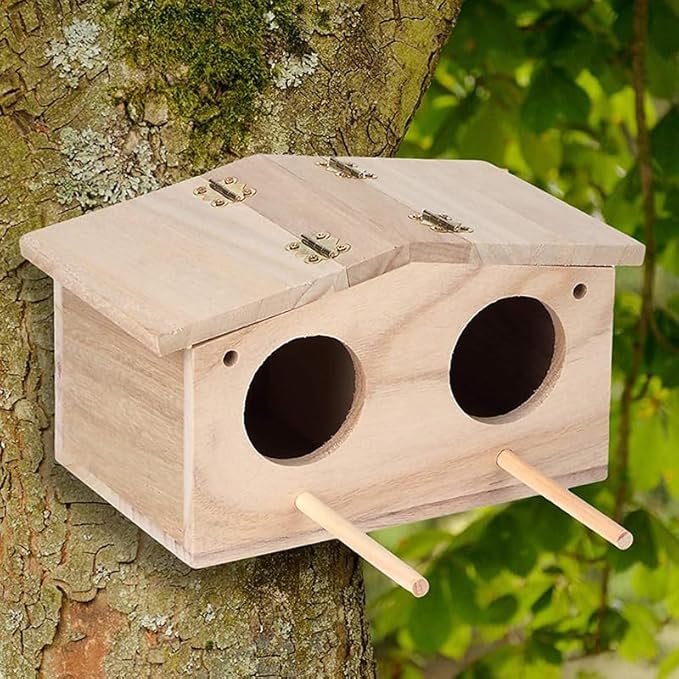 Bird House Parakeet Nesting Box, Wooden Bird House,Pet Bird Nest Kits Breeding Box Cage Birdhouse Accessories with Pack Fitting for Parrots Swallows Birds