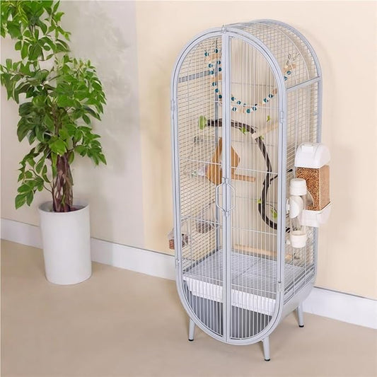 39.4-Inch Large Metal Bird Cage, Luxury Birdcage with Double Doors & Accessories, Freestanding Parrot Cage for Lovebirds, Cockatiels, Grey Parrots(White)