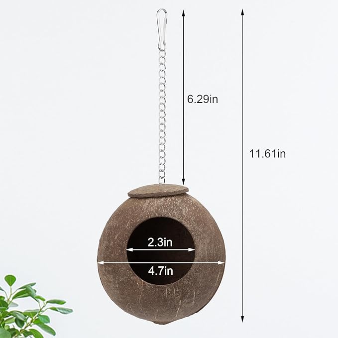 Hypeety Natural Coconut Hideaway Parrot Birds Toys Decorative Bird Nest Cage House for Pet Parrot Budgies Parakeet Cockatiels Conure Canary Finch Pigeon Cage Hamster Rat (Nest Cage Only)