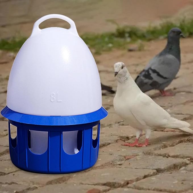 Gralara Large Capacity Pigeon Waterer Drinker with Handle Outdoor Hanging Cage Accessories Automatic Bird Water Dispenser for Canary, Parakeet, Dove, 8L D 22cm H 38CM