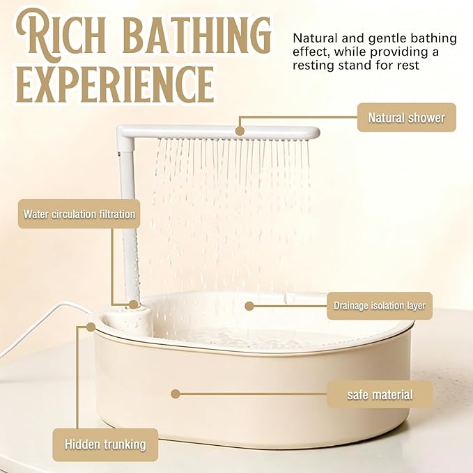 Automatic Bird Bath, Large Bird Shower Fountain, Parrot Bathtub with Circulating Faucet, Indoor Fountain with USB Pump for Cockatiel, Conure, Budgie, African Grey, Lovebird