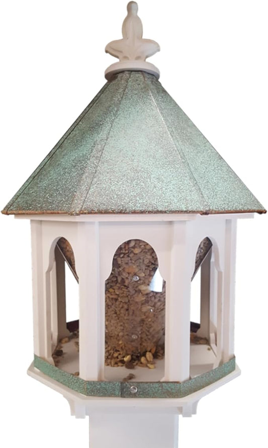 Wild Bird Feeder Solid Cellular PVC Patina Copper Roof (F8V) Made in the USA (4" x 4" Mount)