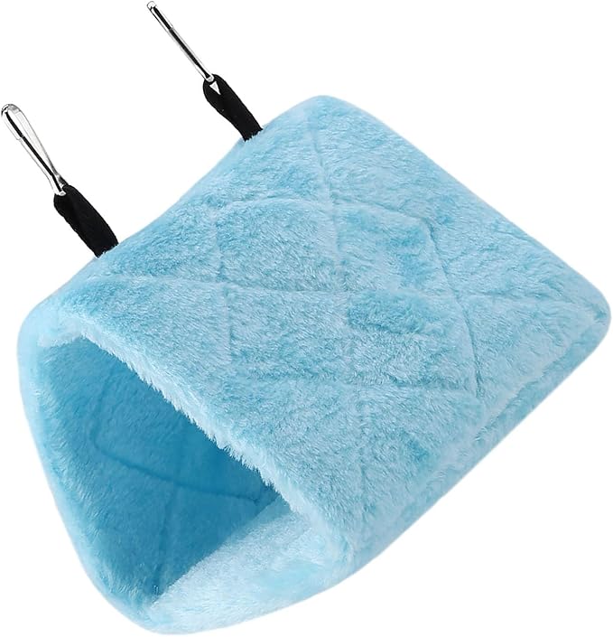 Peony Parrot Hammock Bird Nest Warm Soft Plush Hammock Hanging Cage Tent for Birds Parrot Winter Warm Bed Pet Toy Pouch Cotton Bed (S- Blue)