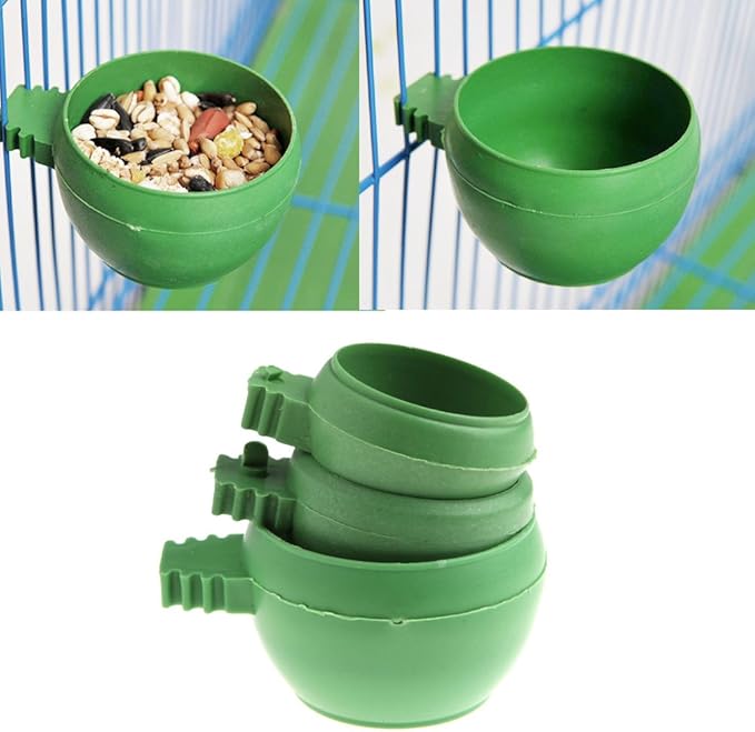 Mini Bird Parrot Food Water Bowl Feeder Plastic Pigeons Birds Cage Sand Cup Feeding Holder (5Pcs, L)