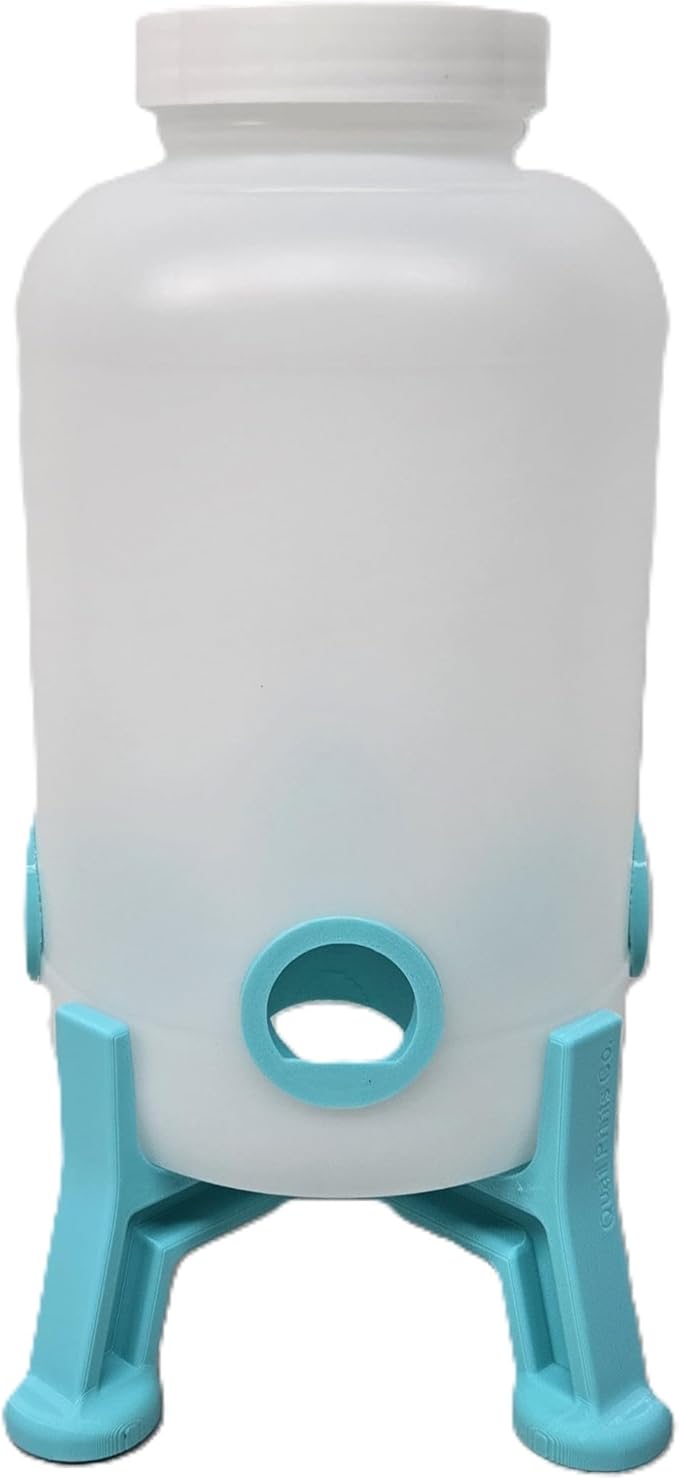 Quail Feeder Container with Feeding Ports and Stand | Ports are 3D Printed | Made in USA (4-Quart, Baby Blue)