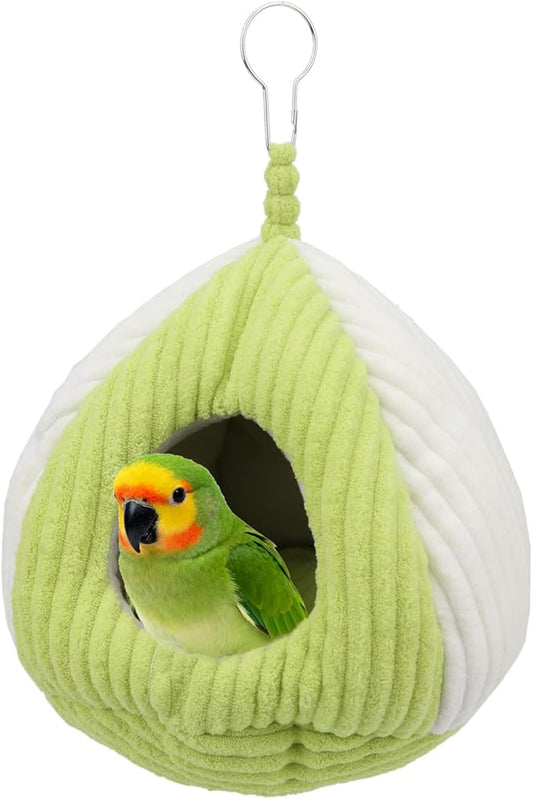 Hypeety Bird Nest Winter Warm Hammock Bed for Cage Bird Shed Hut Tent Cozy Hanging Nest House for Small Pet Parakeet Conure Cockatiel Budgies Lovebird Bird Cage Accessories (Green, L)