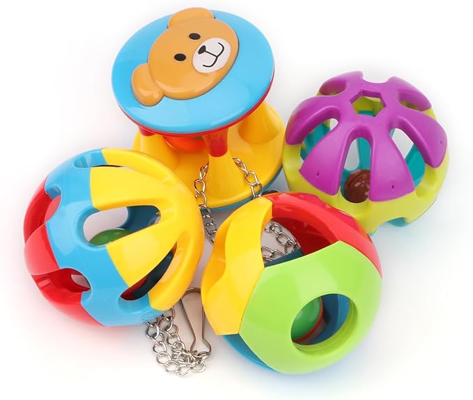 Hypeety Pet Parrot Toy Plastic Colorful Birds Ball with 1 Bell for Budgie African Grey Cockatoo Cockatiel Sun Conures 4 Balls