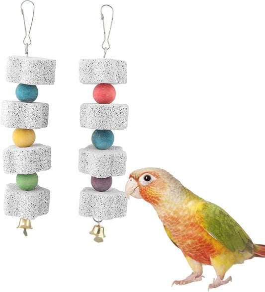 Hypeety Colorful Parrot Calcium Teeth Mouth Molar Grinding Stone Parakeet Parrot Budgie Cockatiel Cage Toy Hammock Swing Toy Hanging Toy Parrot Chewing Toy (2pcs)