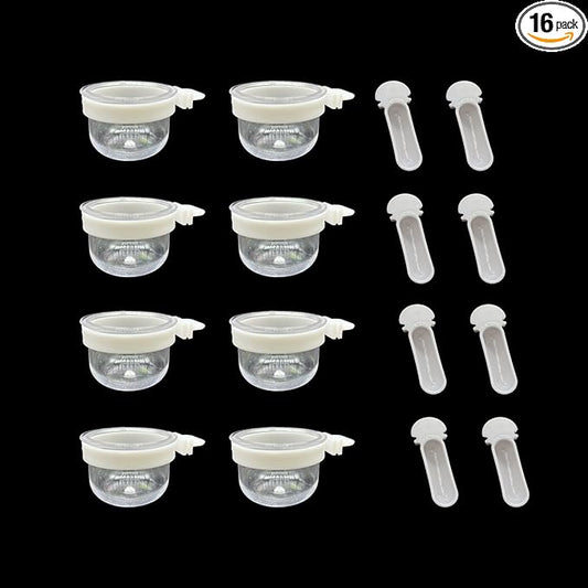 8 Pcs Small Bird Removable Transparent Bowl, Parrot Food Feeder with 8 Pcs Small Food Cups for Canary Finch Parrot Small Animal, White + Clear