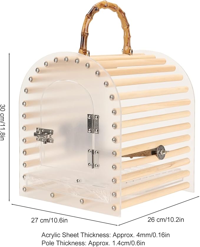 Portable Bird Cages, Clear View Bird Carrying Cage Hand Held Travel Birdcage with Perch for Small Bird Lightweight Bird Carrier