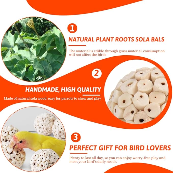 6 Pack Bird Toy Sola Balls, Natural Parrot Soft Chew Shredding & Foraging Toy, Bird Foot Balls for Cockatiel Conure Quaker Budgie Parakeet Bunny Guinea Pig Chinchilla Rabbit