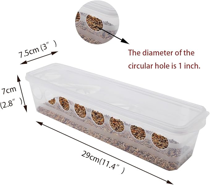 Button Quail Transparent Feeder Flip Top Seed Food Container (8 Holes)