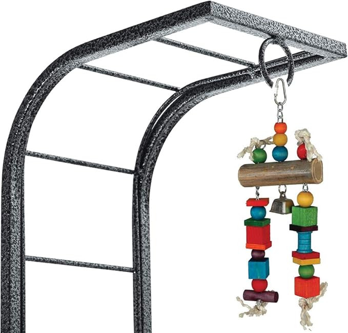 Elegant Design and Strong Wrought Iron Parrot Cockatiel Cockatoo Bird Play Gym Ground Rolling Stand with Metal Pan & Climbing Ladder