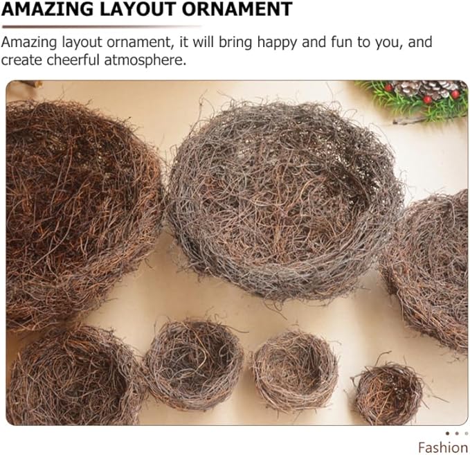 Bird Nest Rattan Nest Craft for Home and Garden Decoration 6Pcs Coffee Color Perfect for Easter and Rustic Decor