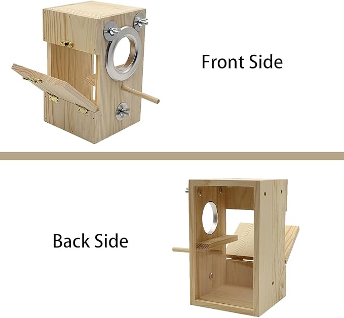 Parakeet Nesting Box, 7.87 X 4.72 X 4.72 inch Transparent Bird Nest Breeding Box with Perch Parrot Mating Box Wood Bird House Aviary for cage (S Vertical)
