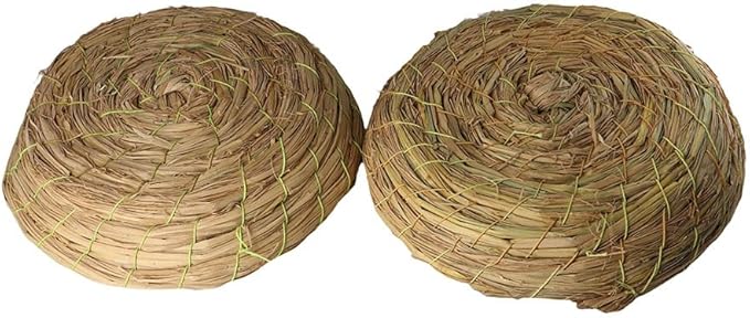 Kopida 2PCS Handmade Woven Flat Base Straw Bird Nest Parrot Bed Breeding Nest Hatch House Cage for Dove, Pigeon, Parrot, Rabbits, Hamster
