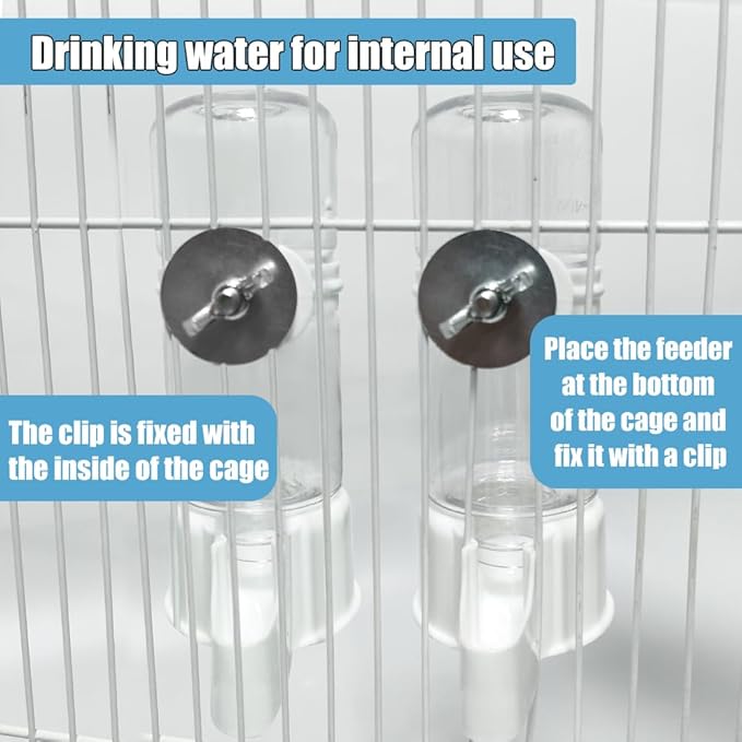 2 Pcs Automatic Pet Bird Water Feeder, Water Dispenser for Cage, Bird Cage Suspended Automatic Water Dispenser, Parrot Feeders for Parakeet Budgie Cockatiel Lovebirds Canary Finch