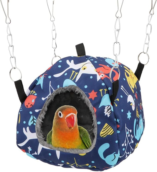 Wontee Bird Plush Hammock Parrot Hanging Snuggle Cave Happy Hut Tent for Parakeet Cockatiel Conure Lovebird Budgie Hamster Gerbil Rat Chinchilla Squirrel Cage (S, Blue Cat)