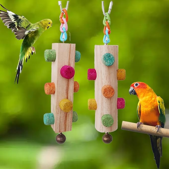 Wood Parrot Chew Toys,2 pcs Bird Cork Toys for Small Medium Birds Parrot,Woodpecker Feeding Toy for Parakeets, Conures, Budgies, Finches Conure Cockatiel, Cockatoos etc