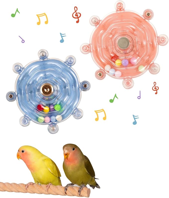 2 Pcs Bird Toys for Parakeets, Budgie Toys, Spinning Wheel Parrot Toys, Chewing Exercisers, Interactive Bird Cage Toys for Budgies, Cockatiels, Lovebirds, Parakeets, Conures and Small to Medium Birds