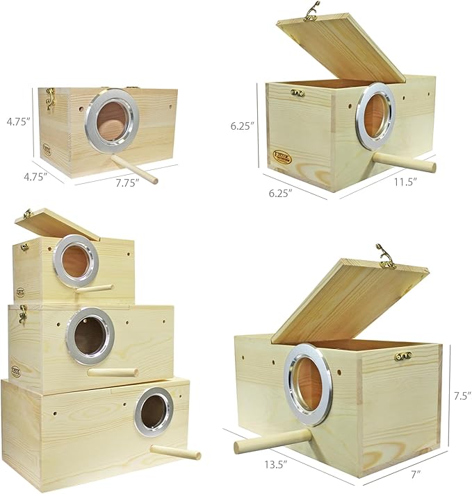 Sturdy Nest Box (S) - Cage Attachment, Hinged Lid, Perching Ledge - for Sugar Glider, Squirrel, Rat, Finch, Parakeet, Lovebird, Parrotlet, Lovebird, Canary, Cockatiel, Other Birds & Small Pets