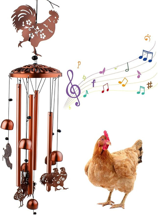 Large Chicken Toys for Coop, Chicken Wind Chime Enrichment Toys, Hanging Chick Peck Toy with Colorful Bells, Home Garden Musical Coop Accessories