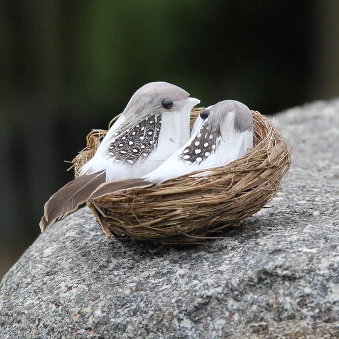 KESYOO Artificial Bird Nest with Egg and Birds Handmade Rattan Easter Decorations for Home Garden Party Lifelike Spring Crafts Ornaments for Tree, Table Centerpiece (Sturdy & Realistic)