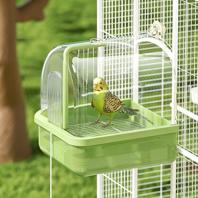 Bird Bath for Cage, Automatic Parakeet Bath with Pump, Indoor Bird Shower with Running Water, Filter, Bird Cage Accessory for Pet Birds, Lovebirds, Finches, Cockatiel