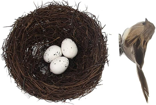Faux Decorative Bird's Egg Nest with Bird and Eggs, Fake Foam Feather Birds for Spring, Summer, Everyday Home Decor