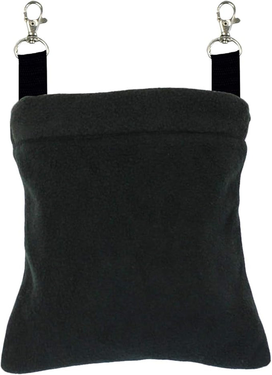 Deluxe Nest Pouch (Black) - Hanging Fleece Cage Accessory Toy - for Sugar Gliders, Squirrels, Marmosets, Hamsters, Ferrets, Birds, Rodents, Rats, Reptiles, Small Pets - Hammock, Tower, Bed, Nest