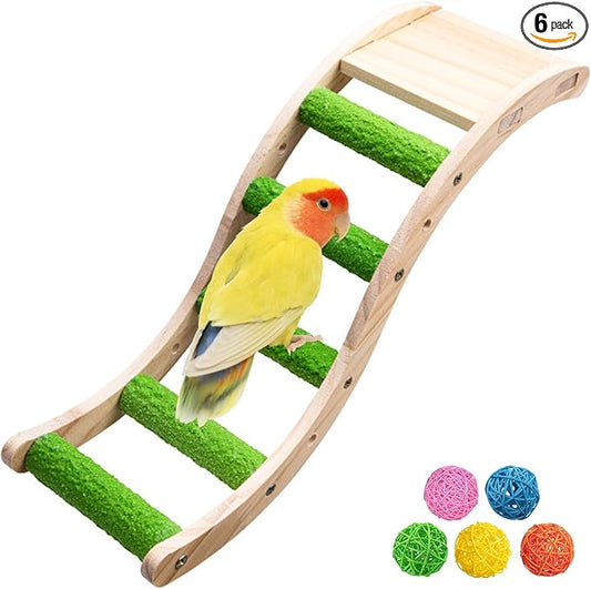Hamiledyi Nature Wooden Bird Ladder Pet Parrots Climb Bridge Exercise Stands for Parakeet Climbing Chewing Bridge Bird Cage Accessories for Cockatiel Parakeet Lovebirds Budgie (Green)